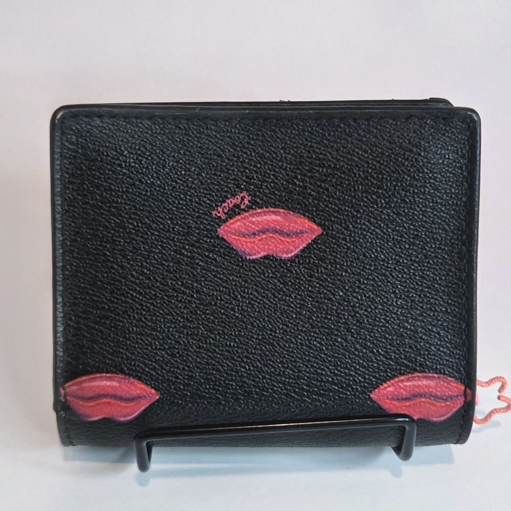 Coach Lips Print Black Canvas & Leather Snap Wallet C3324 - Picture 5 of 8